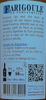 Preview: Distilleries et Domaines de Provence Farigoule Thym Likör lieblich weiß, 0,50l, Alkohol 40,00%-Vol.